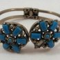 Turquoise Color Stone Bracelet Spring Hinged Vintage Needs Stone