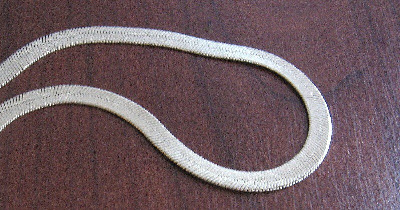 Wide Gold Vintage Herringbone Chain Necklace 18"L x 1/4"W Made Strong