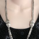 Large Chunky Triple Strand Silver 27" Beaded Necklace Retro Vintage Jewelry 1970s Large Chunky Triple Strand Silver 27" Beaded Necklace Retro Vintage Jewelry 1970s