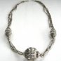 Large Chunky Triple Strand Silver 27" Beaded Necklace Retro Vintage Jewelry 1970s
