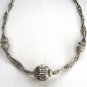 Large Chunky Triple Strand Silver 27" Beaded Necklace Retro Vintage Jewelry 1970s