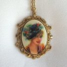 Lady Cameo Pendant Necklace Retro 1960s Vintage Jewelry Lady Cameo Pendant Necklace Retro 1960s Vintage Jewelry