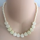 Heart Shaped Beaded Necklace Pale Yellow And Cream Off White Vintage Jewelry 1970s