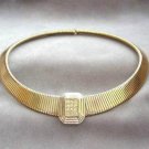 Wide Glitzy Sparkly Gold Slinky Rhinestone Pendant Necklace 1980s Vintage Jewelry