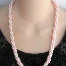Pink and Pearl Triple Strand Necklace Braided Vintage Jewelry 1970s Pink and Pearl Triple Strand Necklace Braided Vintage Jewelry 1970s