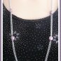 Purple & White Ceramic Splash Beaded Necklace 32" Vintage 1970s Jewelry