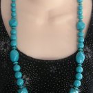 Large 32" Aqua Turquoise Green Color Beaded Necklace 1970s Vintage Jewelry