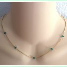 Gold Chain Green Beaded Necklace Korea Vintage Jewelry 1980s