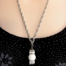 White Bead Silver Tassel Pendant Necklace Vintage 1960s Jewelry