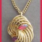 Chunky Style Large Red Aurora Borealis Marquise Stone Pendant Necklace 1960s Vintage Jewelry