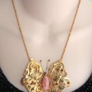 Large Chunky Amber Stone Butterfly Pendant Necklace 1940s Vintage Jewelry Large Chunky Amber Stone Butterfly Pendant Necklace 1940s Vintage Jewelry
