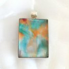 Large Dichroic Glass Stone Pendant Sterling Silver 925 Funky Colors Aqua Orange Large Dichroic Glass Stone Pendant Sterling Silver 925 Funky Colors Aqua Orange