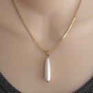 Pear Shaped Pearl Drop Pendant Gold Necklace 14KT GF 1950s Vintage Jewelry