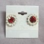 Red Stone Sparkly Rhinestone Screw Back Earrings Vintage Jewelry 1950's