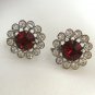 Red Stone Sparkly Rhinestone Screw Back Earrings Vintage Jewelry 1950's