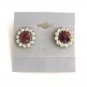 Red Stone Sparkly Rhinestone Screw Back Earrings Vintage Jewelry 1950's