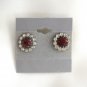 Red Stone Sparkly Rhinestone Screw Back Earrings Vintage Jewelry 1950's