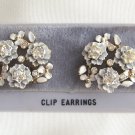 White Flower Rhinestone Clip On Earrings Vintage Jewelry 1950s White Flower Rhinestone Clip On Earrings Vintage Jewelry 1950s