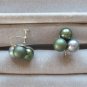 Triple Green Beaded Screw Back Earrings Old Retro Vintage Jewelry 1950s