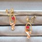 Pink Stone Dangle Two Tone Rose & Yellow Gold Earrings 12K Designer Van Dell Retro 1940s Vintage