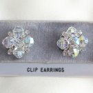 Crystal Aurora Borealis Beaded Clip On Earrings Designer Laguna Vintage Jewelry 1950s