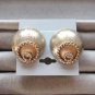 2 Pair Pink & Gold Domed Button Clip On Earrings Designer Hobe Vintage Jewelry