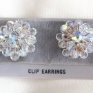 Sparkly Crystal Aurora Borealis Beaded Clip On Earrings Handcrafted Retro 1950s Vintage