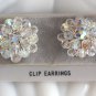 Sparkly Crystal Aurora Borealis Beaded Clip On Earrings Handcrafted Retro 1950s Vintage