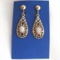 Gold Oval Opal Style Cabochon Dangle Clip On Earrings Vintage
