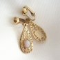 Gold Oval Opal Style Cabochon Dangle Clip On Earrings Vintage