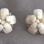 Beige Tan Agate Stone Glass Beaded Clip On Earrings Retro Western Germany Vintage 1950s