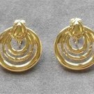 Gold Triple Hoop Circles Clip On Earrings Vintage 1980s