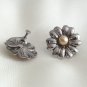 Silver Flower Pearl Screw Back Earrings Sterling Vintage Jewelry 1940s