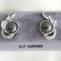 Fancy Gray Cabochon Rhinestone Clip On Earrings Vintage Jewelry 1950s