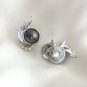 Fancy Gray Cabochon Rhinestone Clip On Earrings Vintage Jewelry 1950s