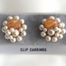 Peach Beaded Clip On Earrings Peachy Pearl Retro Japan Vintage Jewelry 1950s