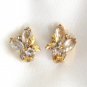 Marquise Shaped Rhinestone Gold Leaf Clip On Earrings Vintage Jewelry 1950s