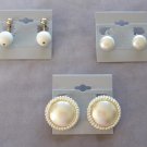 3 Pair Vintage Clip On Earrings Pearls & Round White Dangle Beads Retro 1950s