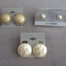 3 Pair Pearl Cabochon Rhinestone Clip On Earrings Designer Richelieu Vintage 1950s
