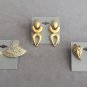 3 Pair Gold Dangle Clip On Earrings Vintage Jewelry 1980s
