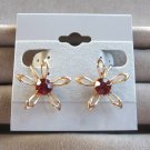 Old Red Stone Gold Flower Earrings Retro Vintage Jewelry 1950s