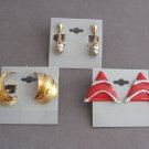 3 Pair Gold Red Silver Dangle Clip On Earrings Vintage Jewelry 1960s