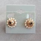 Sparkly Rhinestone Rose Gold Flower Screw Back Earrings Vintage Jewelry 1940s