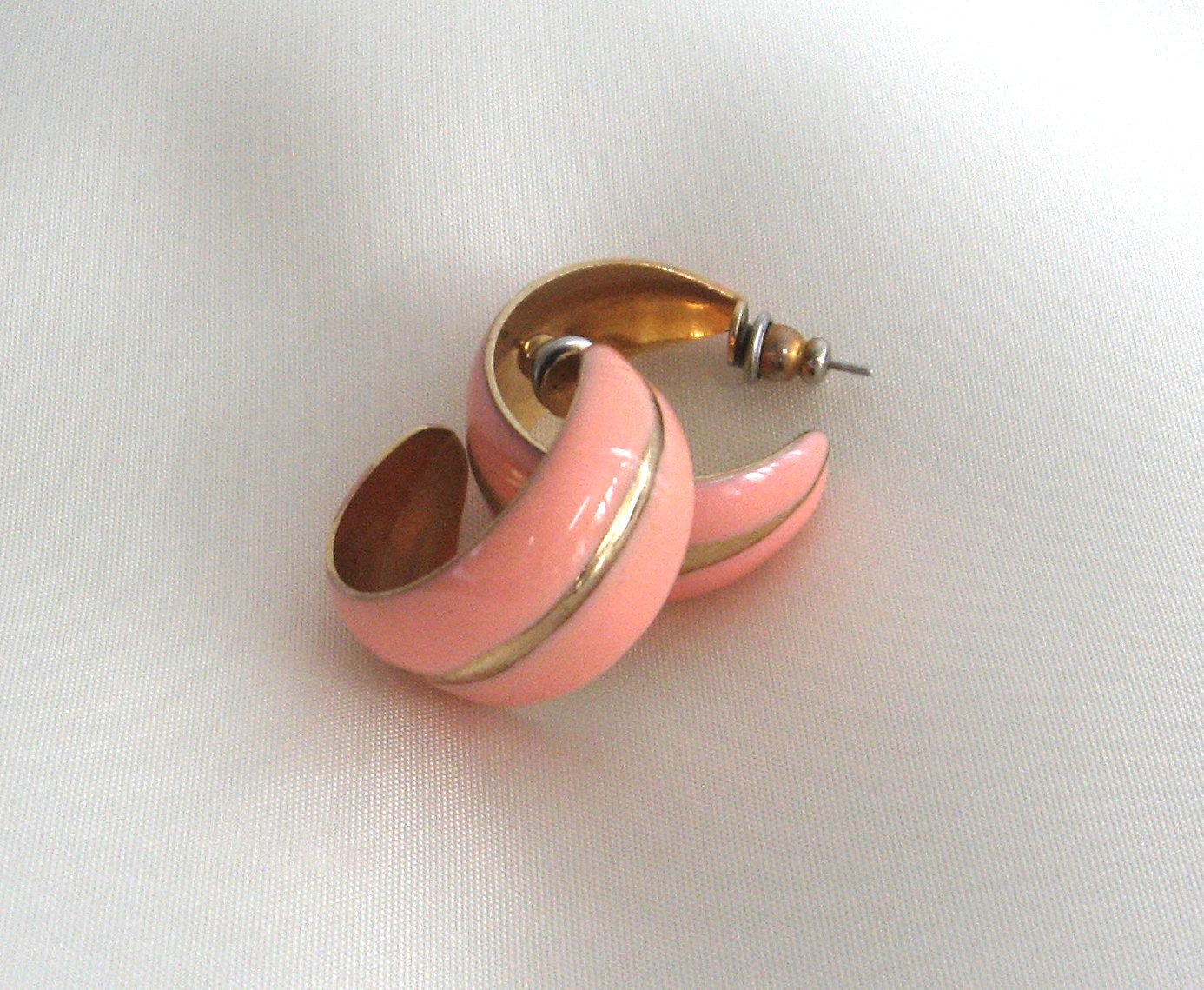 Pink And Gold Wide Hoop Earrings Vintage Jewelry 1970s