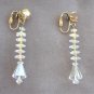 Sparkly Crystal Aurora Borealis Beaded Dangle Clip On Earrings Vintage Jewelry 1950s