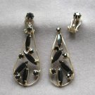 Black Stone Marquise Cut Clip On Earrings Vintage Jewelry 1950s Needs Repair