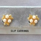 Triple Pearl Gold Leaf Clip On Earrings By Designer Avon Vintage Jewelry 1970s