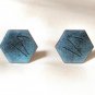 Blue Green Enamel Cufflinks Copper Hexagon Shape Vintage 1950s