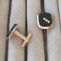 Fancy Scalloped Black Onyx Rhinestone Cufflinks Vintage 1950s