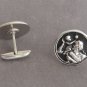 Silver & Black Cufflinks Figural Saint St. Christopher Vintage 1950s